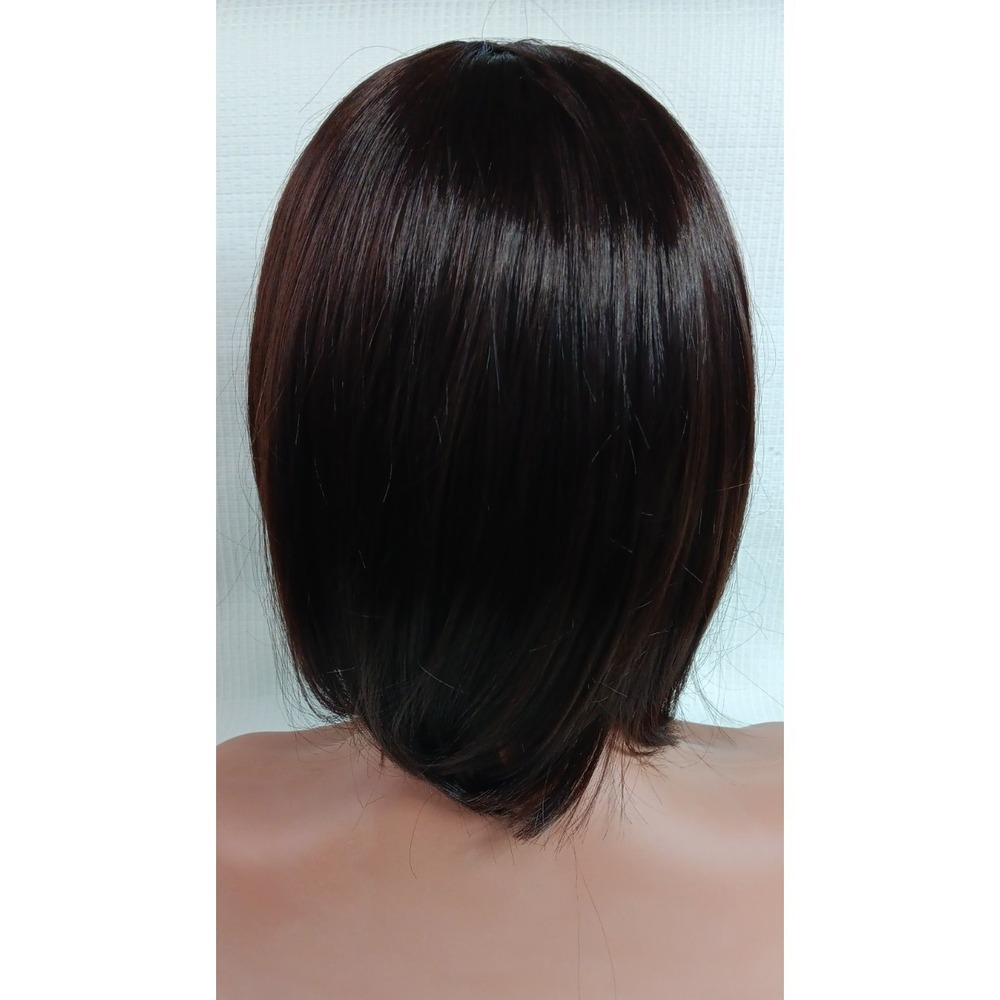Women's breathable Cap synthetic Fiber Straight Dark Shiny Brown Bang hair wig - Picture 2 of 7